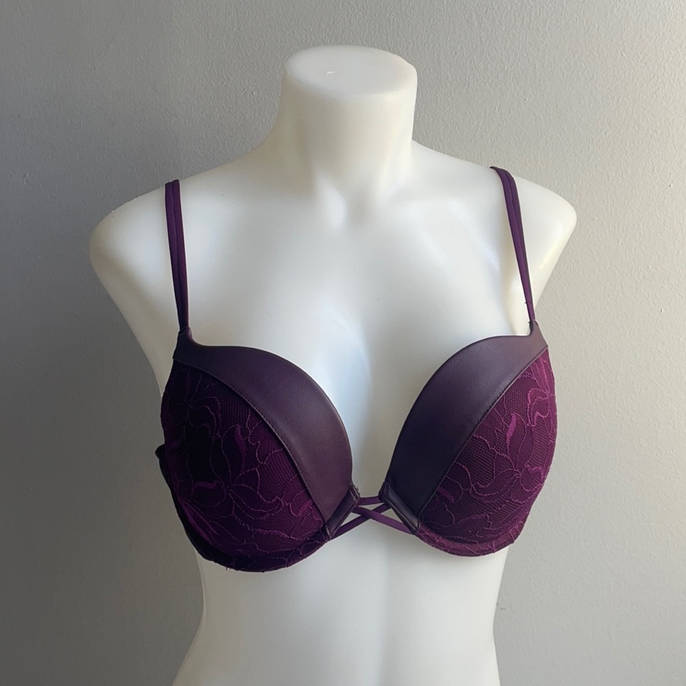 Purple La Senza Push Up Bra 34C Vegan Leather .